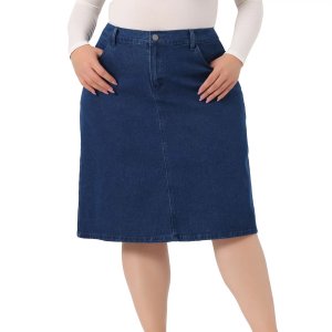 Женская джинсовая юбка больших размеров с прорезным карманом и эластичной резинкой на талии сзади , темно-синий Agnes Orinda