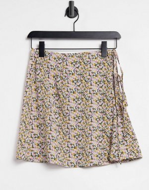 Эксклюзивная пляжная мини-юбка с запахом, завязками и цветочным принтом -Многоцветный Fashion Union