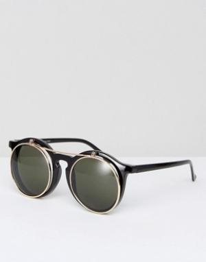 Черные круглые солнцезащитные очки с поднимающимися стеклами New Look. Цвет: черный