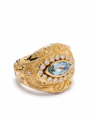 Кольцо Cashmere из желтого золота с аквамарином и бриллиантами Aurelie Bidermann. Цвет: золотистый