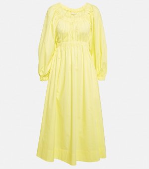Платье миди Helena из хлопка со сборками ULLA JOHNSON, желтый Johnson