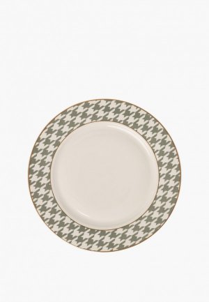 Тарелка DeNastia сервировочная D26,7, фарфор, белый/мятный. Цвет: белый