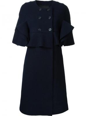 Двубортное пальто с оборками Goen.J. Цвет: синий