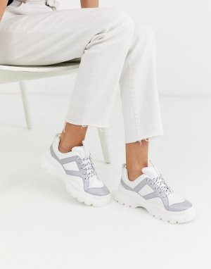 Белые кроссовки на массивной подошве со светоотражающей отделкой -Белый Monki