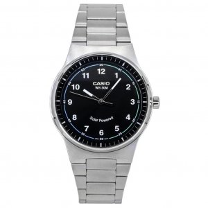 Стандартные аналоговые мужские часы из нержавеющей стали с черным циферблатом и солнечной батареей MTP-RS105D-1B Casio