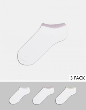 Набор из 3 пар белых коротких носков смесового органического хлопка с блестящей отделкой манжет -Белый Monki