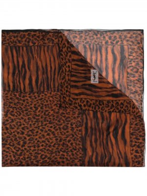 Полупрозрачный платок с леопардовым принтом Yves Saint Laurent Pre-Owned. Цвет: коричневый