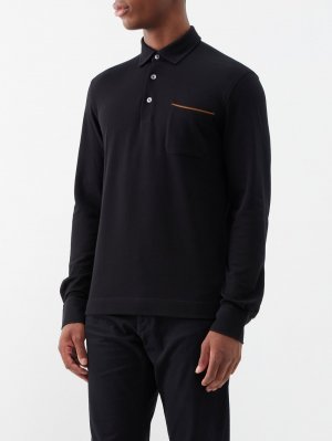 Рубашка-поло из хлопка с накладными карманами , черный ZEGNA
