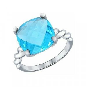 Перстень , серебро, 925 проба, родирование, кристаллы Swarovski, размер 17, серебряный, голубой SOKOLOV. Цвет: серебристый/голубой/серебряный