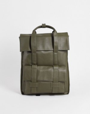 Рюкзак DESIGN с двойными ремнями из искусственной кожи цвета хаки Asos