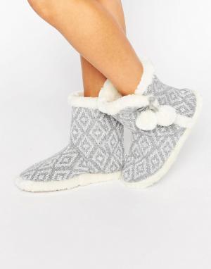 Слиперы-ботинки с традиционным узором Фэйр-Айл New Look. Цвет: серый