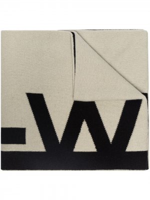Шерстяной шарф вязки интарсия с логотипом Off-White. Цвет: черный