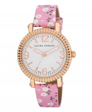 Женские часы с рифленым безелем на розовом цветочном ремешке Laura Ashley