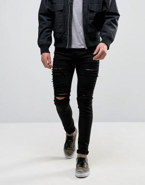 Черные обтягивающие джинсы с рваной отделкой Criminal Damage. Цвет: черный