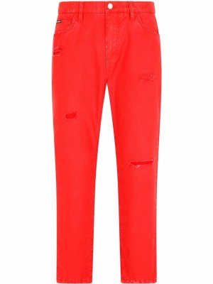 Прямые джинсы с эффектом потертости Dolce & Gabbana. Цвет: красный
