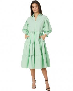 Платье V-neckline Puff Sleeve Midi, зеленый English Factory