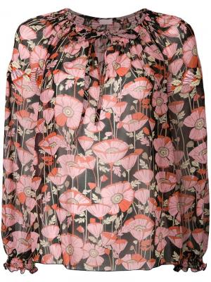 Блузка с цветочным рисунком и вышивками Giamba. Цвет: розовый