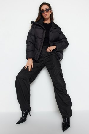 Куртка-пуховик водоотталкивающая с ребристой отделкой, черный Trendyol