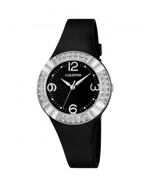 K5659/4 Модные женские часы из черного каучука , черный Calypso