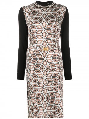 Платье с геометричным принтом и длинными рукавами Tory Burch. Цвет: черный