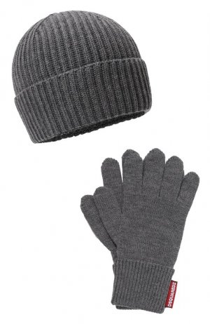 Комплект из шапки и перчаток Dsquared2. Цвет: серый