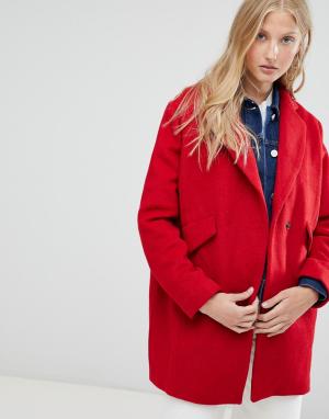 Короткое пальто с добавлением шерсти d.Ra. Цвет: красный