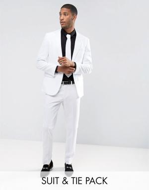 Белый облегающий костюм и галстук OppoSuits PROM Oppo Suits. Цвет: белый