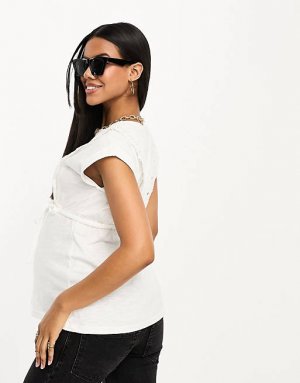 Белая футболка для кормящих мам с кружевной отделкой Mamalicious Maternity Mama.licious