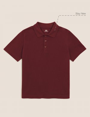 Рубашка-поло унисекс из чистого хлопка (2–16 лет) , бургундия Marks & Spencer