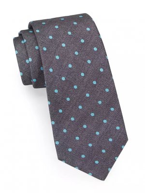 Шелковый галстук в горошек , серый Kiton