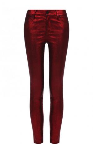 Укороченные кожаные брюки-скинни RTA. Цвет: красный