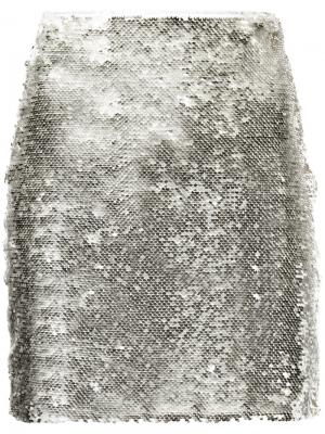 Приталенная короткая юбка Misha Collection. Цвет: металлический