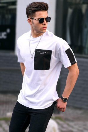 Белая базовая мужская футболка с карманом , белый Madmext