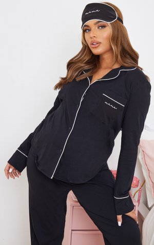 Черный пижамный топ с длинными рукавами Mama для беременных PrettyLittleThing