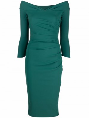 Платье с открытыми плечами и сборками Le Petite Robe Di Chiara Boni. Цвет: зеленый