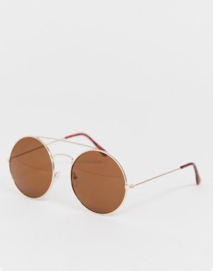 Круглые солнцезащитные очки с золотистой отделкой SVNX-Золотой 7X