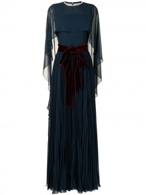 Платье с кейпом и бархатным бантом Jenny Packham. Цвет: синий