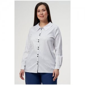 Блузка-рубашка женская классическая белая офисная повседневная в полоску длинный рукав plus size (большие размеры) OLS. Цвет: белый