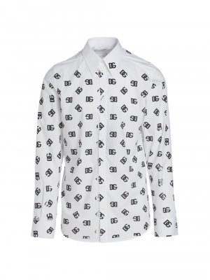 Рубашка с длинными рукавами и принтом логотипа DOLCE&GABBANA, белый Dolce&Gabbana