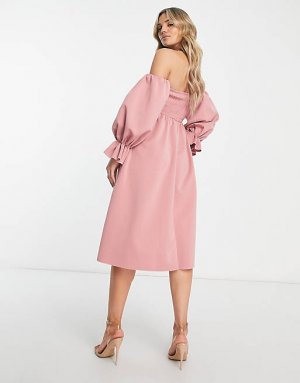 Нежно-розовое блузонное платье миди с присборенными краями ASOS DESIGN Maternity