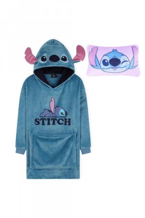 Одеяло и подушка с капюшоном Stitch 2-в-1, синий Disney