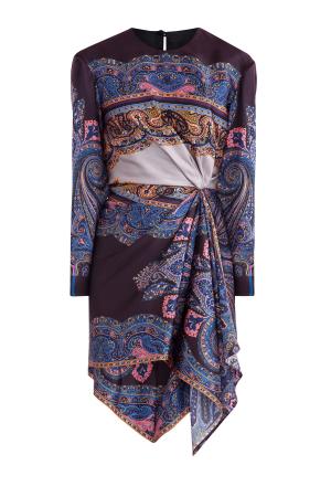 Платье из шелка с фирменным узором и асимметричным подолом ETRO. Цвет: мульти