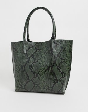 Зеленая большая сумка-тоут со змеиным рисунком -Зеленый Glamorous