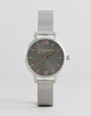 Серебристые часы с сетчатым браслетом OB16MD80 Olivia Burton. Цвет: серебряный