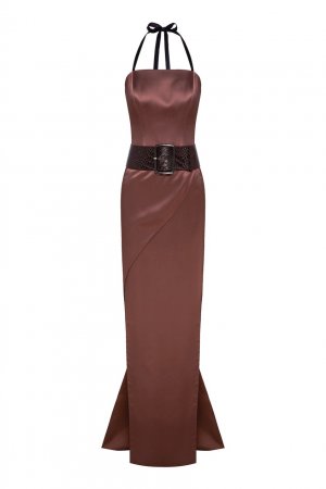 Шелковое платье-комбинация Igor Gulyaev. Цвет: коричневый