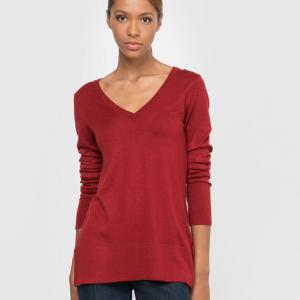 Пуловер с двухцветными отворотами, шерсть в составе R essentiel. Цвет: красный,серый меланж,черный