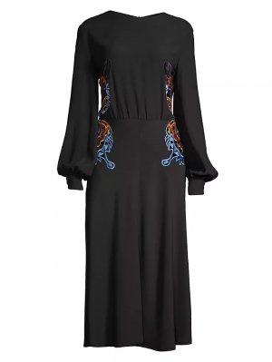 Платье миди с объемными рукавами и вышивкой , черный Stella Jean