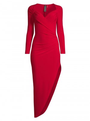 Платье с длинными рукавами и драпировкой сбоку , красный Norma Kamali