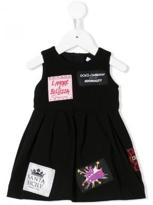 Платье без рукавов с заплатками Dolce & Gabbana Kids. Цвет: черный