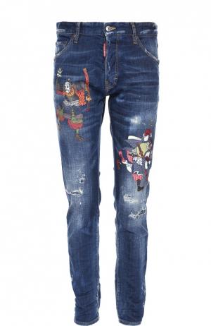 Зауженные джинсы с принтом Dsquared2. Цвет: темно-синий